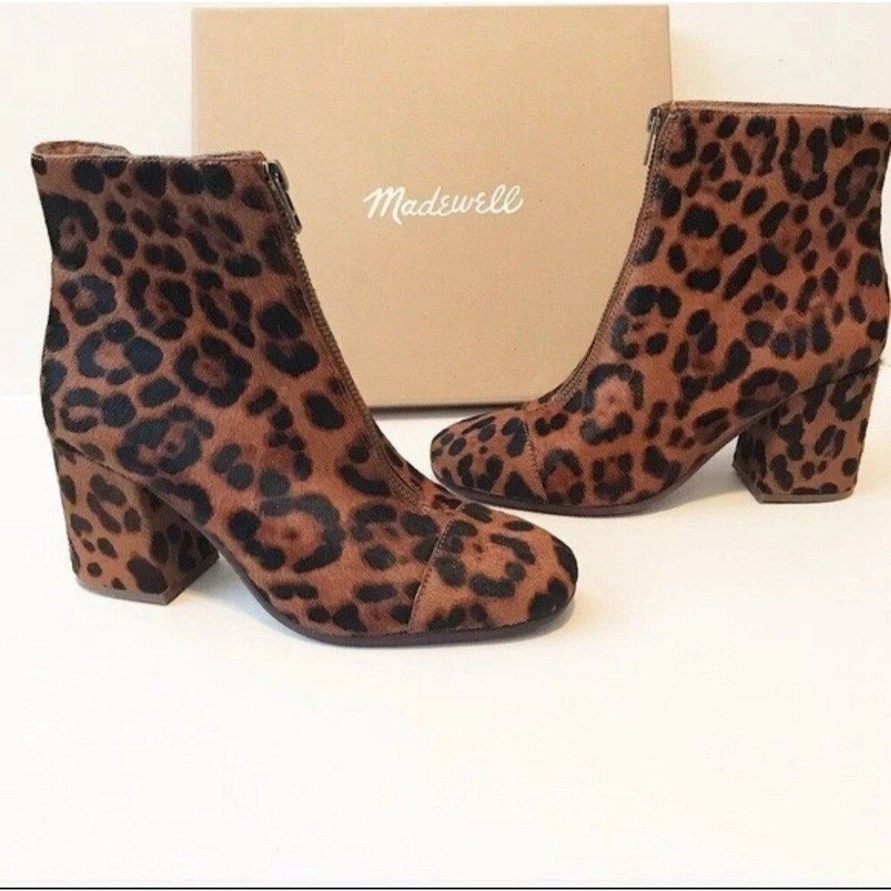 NEW Madewell $210 The Amalia Zip Boots in Leopard Calf Hair